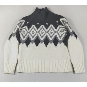 Banana Republic Sweater Womens Small White Fair Isle Mock Neck Wool Alpaca Blend